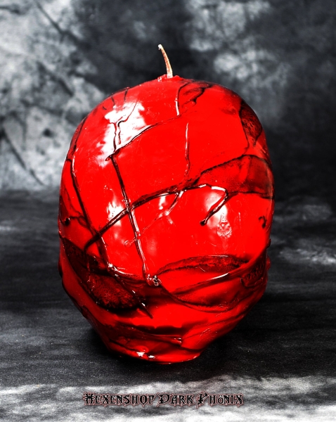 Hexenshop Dark Phönix Totenkopfkerze Rot und Schwarz Groß